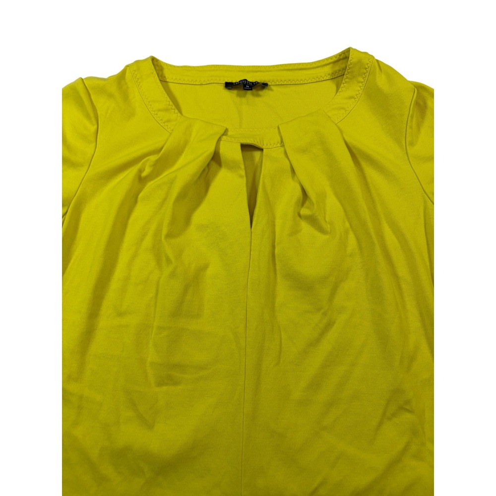 Lafayette 148 New York Womens Chartreuse Yellow Pleated Keyhole Top Size Medium - Picture 2 of 9